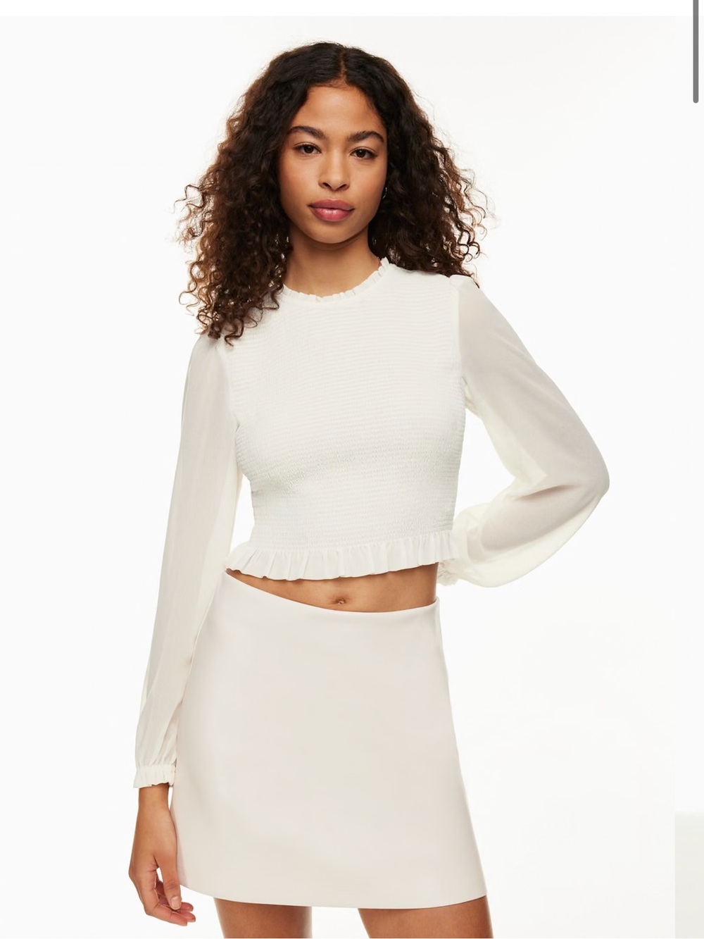 Wilfred tempest blouse Women's Cream Long-Sleeve Smocked Crop Top